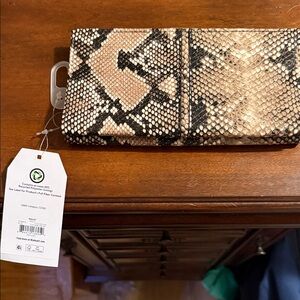 Time and Tru Beige and Black Snakeskin Clutch with Gold Accent